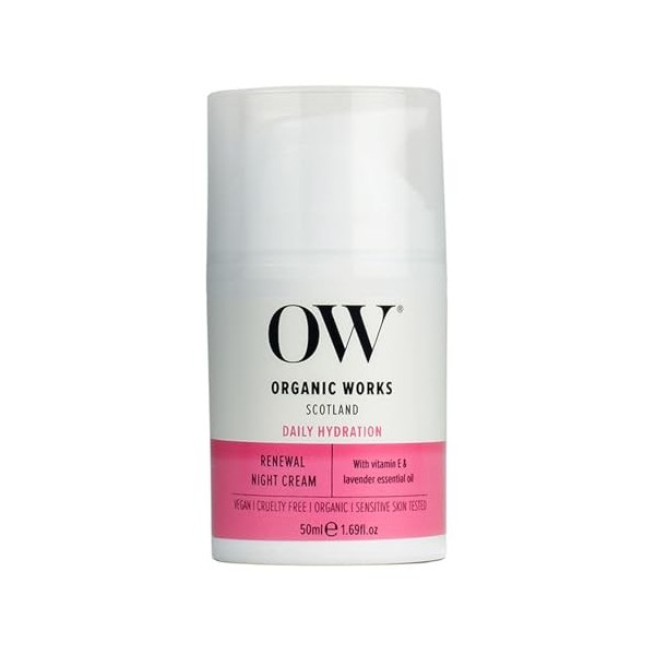 Organic Works Crème de nuit hydratante naturelle pour femme | 50 ml | Convient à tous les types de peau, y compris les peaux 