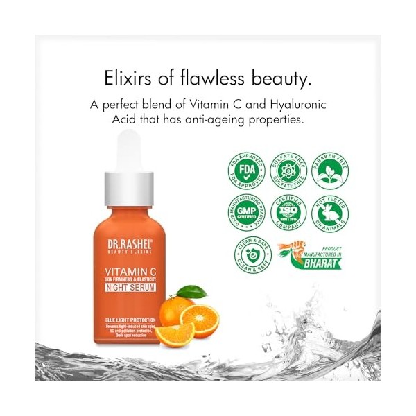 DR.Rashel Vitamin C Night Face Serum for Men & Women | Vitamin C Infused Skin Care for Anti Wrinkle, Anti Dullness, Reviving 