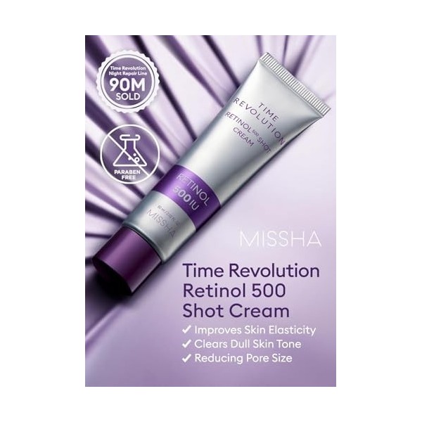 MISSHA Time Revolution Night Repair Retinol 500 Shot Cream 7 cl – Crème avancée au rétinol coréen pour le visage, renforce la