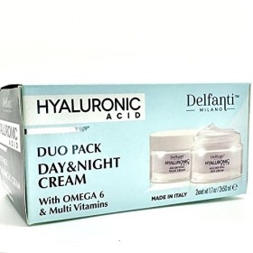 Delfanti Milano Lot de 2 crèmes de jour et de nuit anti-âge à lacide hyaluronique avec oméga 6 et plusieurs vitamines 50 ml