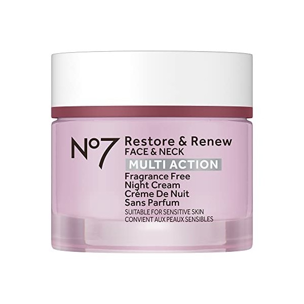 No7 Restore & Renew Crème de nuit multi-action pour le visage et le cou - Peptides de collagène anti-âge - Acide hyaluronique