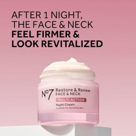No7 Restore & Renew Crème de nuit multi-action pour le visage et le cou - Peptides de collagène anti-âge - Acide hyaluronique