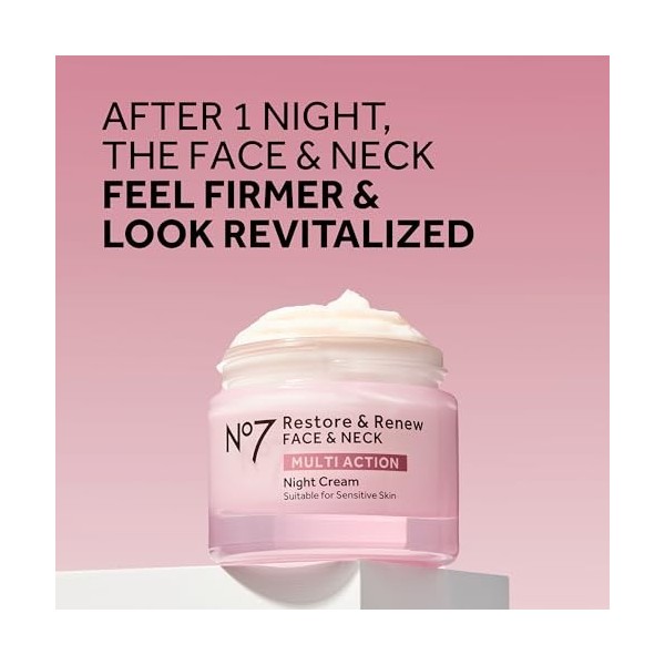 No7 Restore & Renew Crème de nuit multi-action pour le visage et le cou - Peptides de collagène anti-âge - Acide hyaluronique