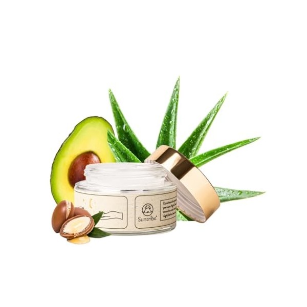 Suntribe Crème de nuit bio avec acide hyaluronique, rétinol et niacinamide / 50 ml – 3 x anti-âge, 100 % naturel – Hydratant,