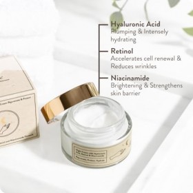 Suntribe Crème de nuit bio avec acide hyaluronique, rétinol et niacinamide / 50 ml – 3 x anti-âge, 100 % naturel – Hydratant,