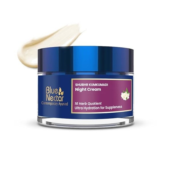 Blue Nectar Crème de nuit hydratante pour le visage à lhuile damande naturelle et au safran | Formule ayurvédique hydratant