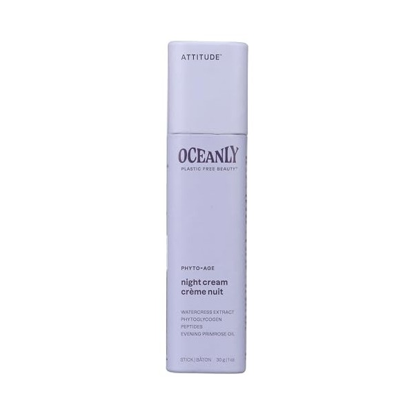 ATTITUDE Oceanly Crème de Nuit Visage Solide, EWG Verified, Ingrédients dOrigine Naturelle, Soin pour la Peau Végane, PHYTO ...