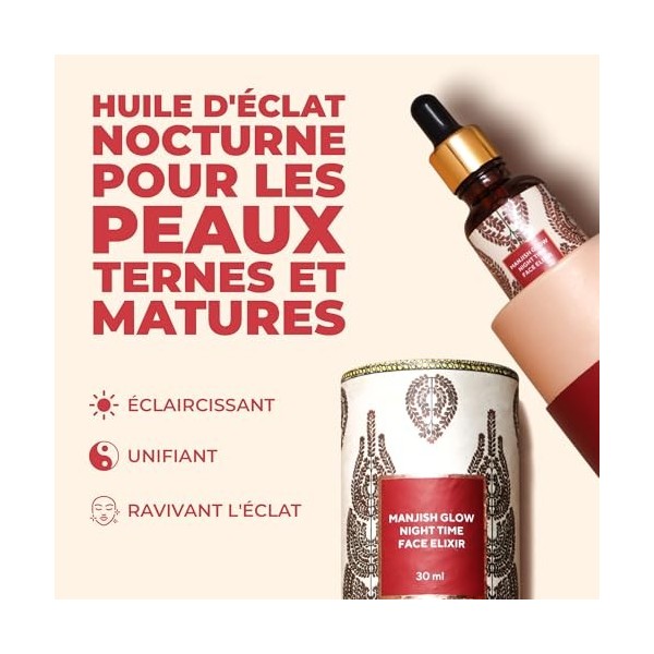 iYURA Manjish Élixir dÉclat Nocturne pour le Visage | Huile Hydratante pour le Visage | Pour une Peau dApparence Rosée et C