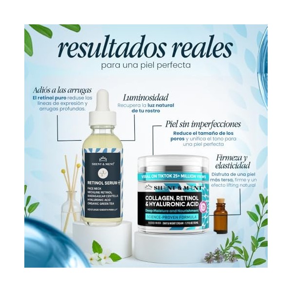 SHENT & MENT Kit Crème Rétinol 3% + Sérum Rétinol 0,6% Anti-Âge Anti-Rides Anti-Taches Anti-Acné Hydratant Raffermissant Effe