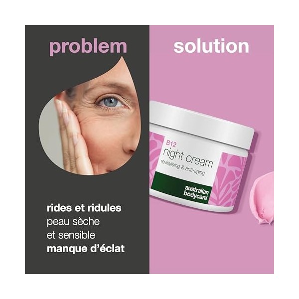 Crème de Nuit avec Vitamine B12 – Pour peaux matures avec rides et teint irrégulier – Avec Vitamine B12, niacinamide, bakuchi