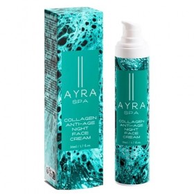 AYRA SPA - Crème de Nuit Anti-Âge Collagène Végane | Avec Plancton Marin, Sodium PCA, Beurre de Cacao & de Karité | Soutient 