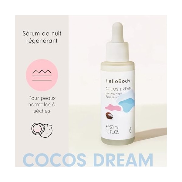HelloBody Cocos Dream Sérum de Nuit Régénérant – Serum Visage – Vegan et à 99,7% dingrédients dorigine naturelle – Ta sérum