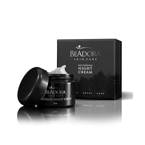 BeAdora – Crème de Nuit Régénérante Anti-Âge 50 ml | Lakesis, Acide Hyaluronique Cube³, Caviar d’Escargot | Hydratation et fe