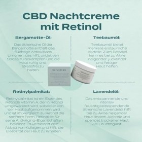Naturecan CBD Crème de nuit au rétinol, répare et régénère la peau, enrichie en CBD et antioxydants, végétalien et sans OGM, 