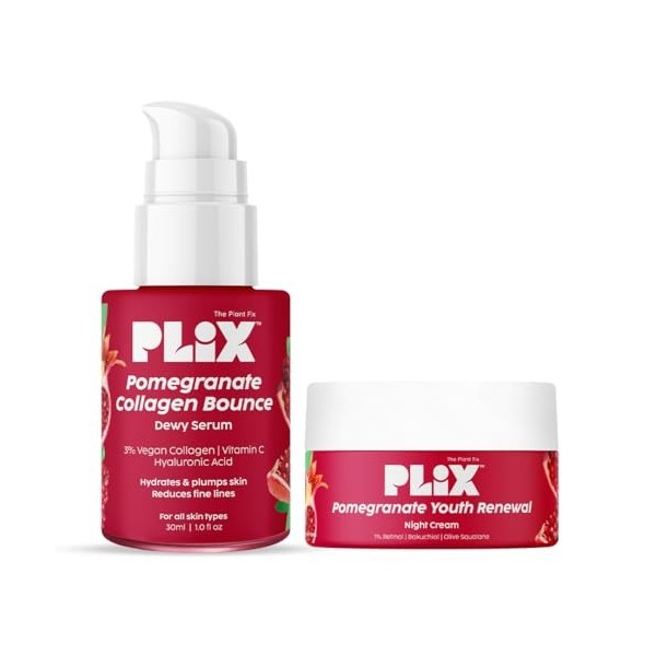 PLIX - THE PLANT FIX Collagen Bounce Serum 30ml and 1.20% Retinol Night Cream 50g with Bakuchi Oil | Anti Ageing Combo For Re