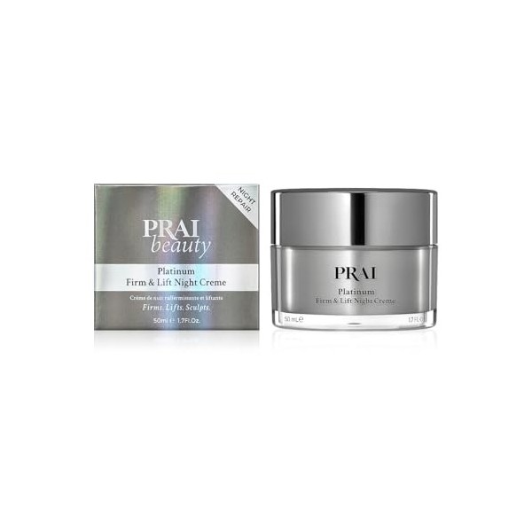 PRAI Platinum Firm & Lift Crème de Nuit 50ml – Soin nourrissant avec Platine, Beurre de Karité & Vitamine A – Raffermit, repu
