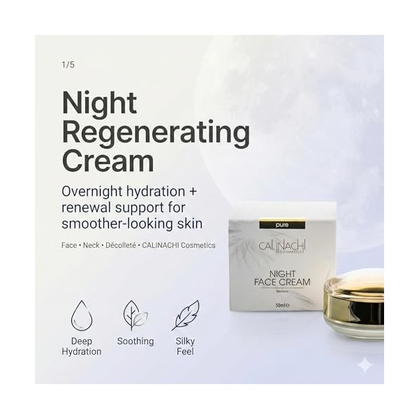 CALINACHI Crème visage nuit anti-âge 50 ml – Hydratation profonde & confort | Acide hyaluronique, Centella, Vitamine E, ADN |