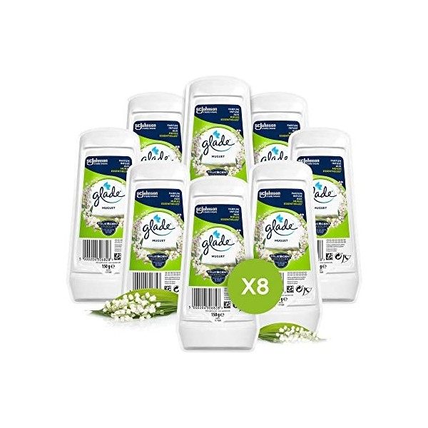 Glade® Gel Longue Durée Fraicheur Muguet - Infusé Aux Huiles Essentielles - Lot de 8