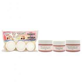 Day To Night Glowing Skin Trio by the Balm for Women - 3 Pc 1oz Dewy Glow Day Cream, 0.5oz Under Eye Super Jelly, 1oz Sleep T