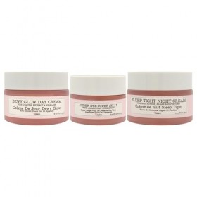 Day To Night Glowing Skin Trio by the Balm for Women - 3 Pc 1oz Dewy Glow Day Cream, 0.5oz Under Eye Super Jelly, 1oz Sleep T