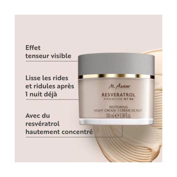 M. Asam RESVERATROL PREMIUM NT50 Crème de nuit régénérante XXL 100 ml - Effet instantané en une nuit, peau reposée, lissée