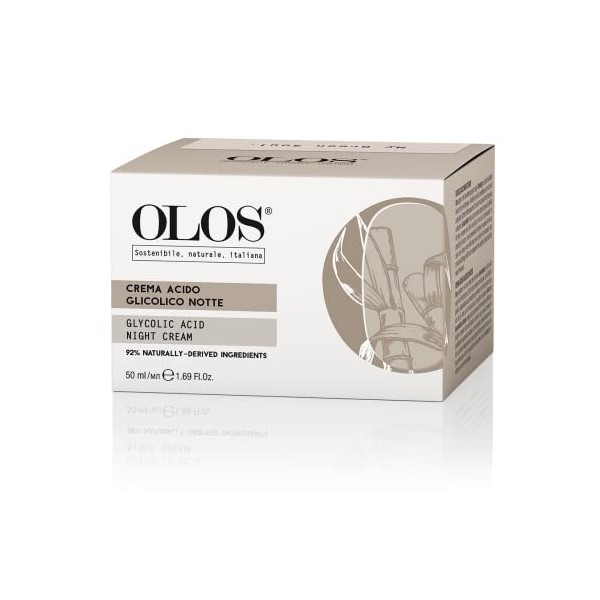 Olos Glycolic Acid Night Cream, 1.7 oz - Intensive Night Cream with Shea Butter - Revitalizing and Renewing Skin - Deep Exfol