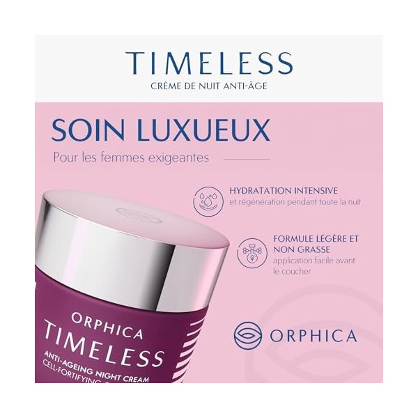 Orphica Timeless Crème de nuit anti-âge 50 ml - Soin de nuit régénérant pour femme - Soin hydratant du visage - Crème rafferm