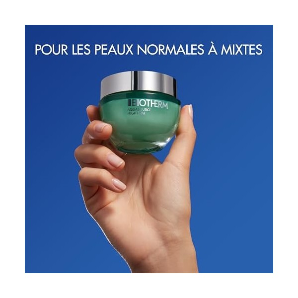 Biotherm, Aquasource Night Spa, Soin de Nuit Triple Effet, Réhydrate, Lisse & Apaise, Enrichie en Biotech Plankton, Tous Type