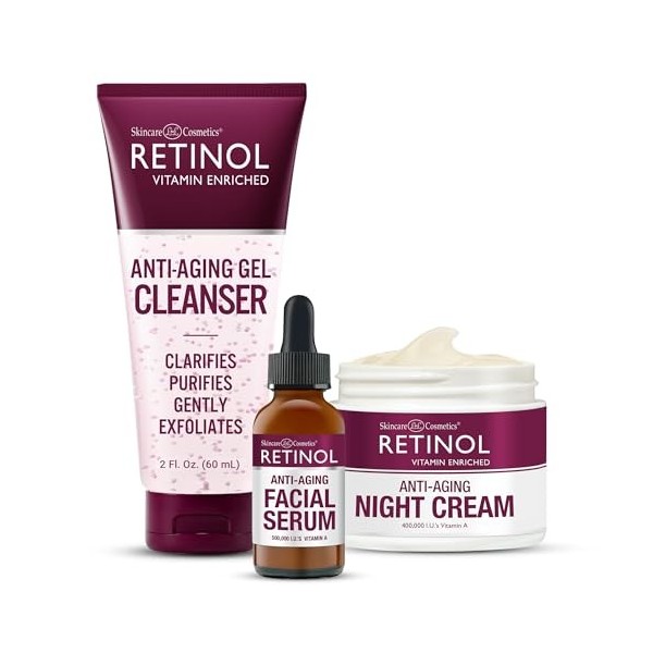 LIVAURA Rétinol Anti-Âge Nuit Essentiels – Kit de renouvellement en 3 étapes – Loriginal pour une apparence plus jeune – Lis