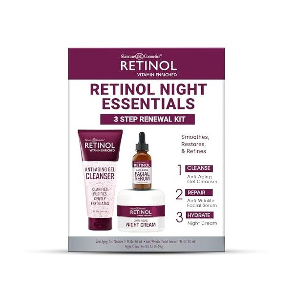 LIVAURA Rétinol Anti-Âge Nuit Essentiels – Kit de renouvellement en 3 étapes – Loriginal pour une apparence plus jeune – Lis