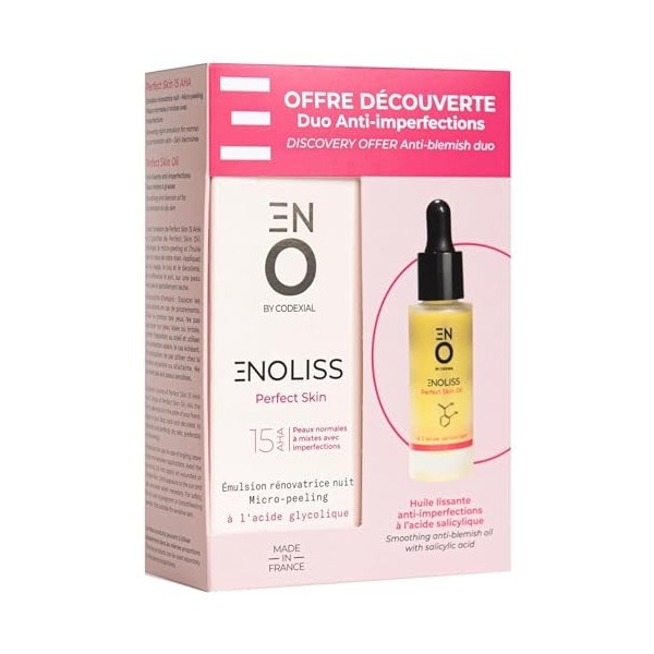 Codexial Enoliss Perfect Skin 15 AHA Émulsion Rénovatrice Nuit Micro-Peeling 30 ml + Perfect Skin Oil 20 ml Crème Jour et Nuit
