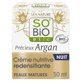 SOBIO ETIC – Soin Nuit Nourrissant Anti-Âge, Texture Riche à l’Huile d’Argan Bio 50 mL 