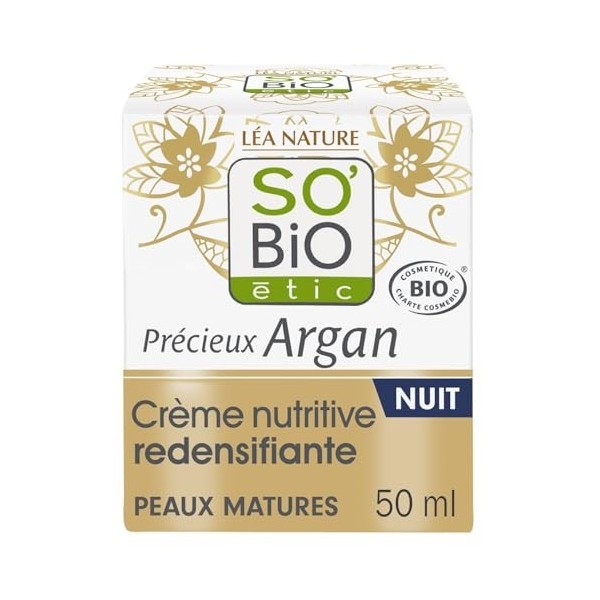 SOBIO ETIC – Soin Nuit Nourrissant pour Peaux Matures, Douceur et Réparation à l’Huile d’Argan Bio 50 mL - vendu par unité