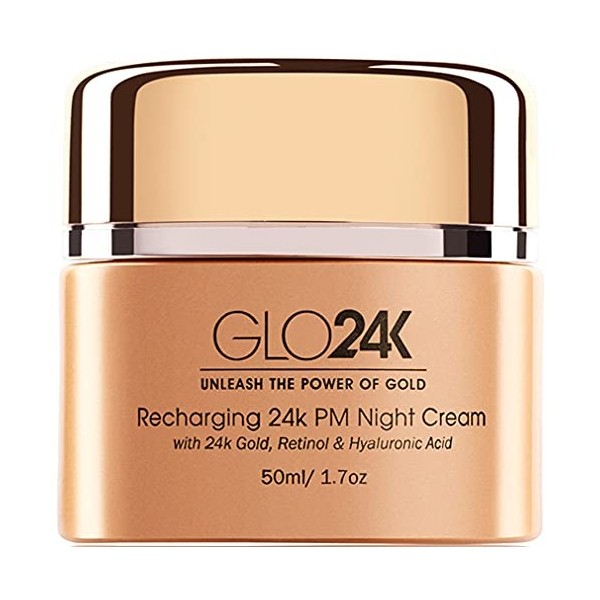GLO24K Crème de nuit au rétinol avec de lor 24k, formule anti-âge à lacide hyaluronique