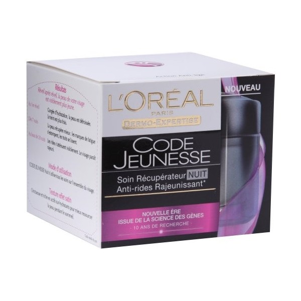 LOréal - Soin Récupérateur Nuit Anti-Rides Rajeunissant - Code Jeunesse - 50 ml