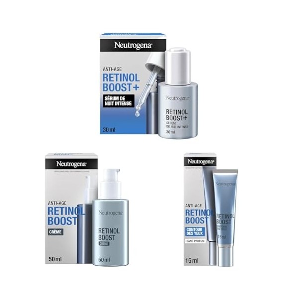 Neutrogena Trio Anti-Âge Retinol Boost - Rituel Complet Visage Sérum Nuit 30ml + Crème Jour 50ml + Crème Yeux 15ml