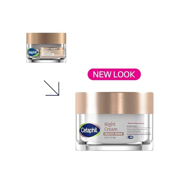 Cetaphil Healthy Renew Crème de nuit raffermissante pour le visage avec peptides, alternative au rétinol pour peaux sensibles