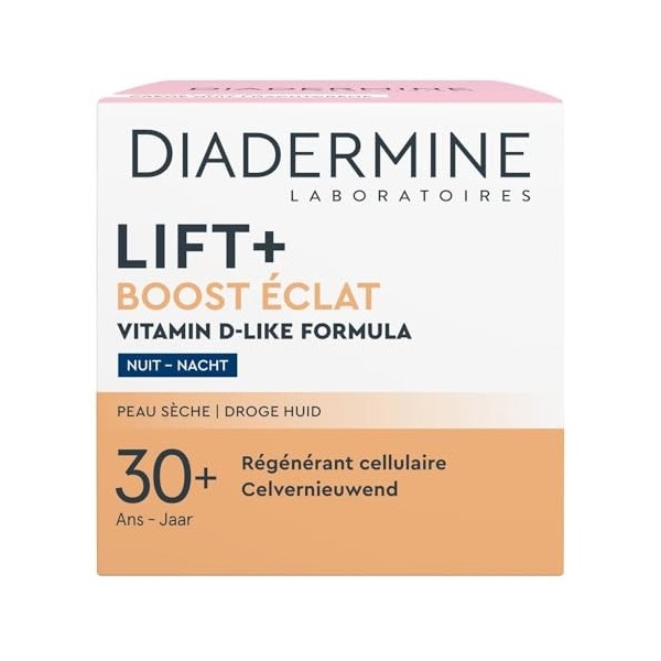 DIADERMINE – Soin Nuit Lift+ Booster Éclat pour Peaux Sèches, Formule Vitamine D-Like, 50mL - Le Lot De 2