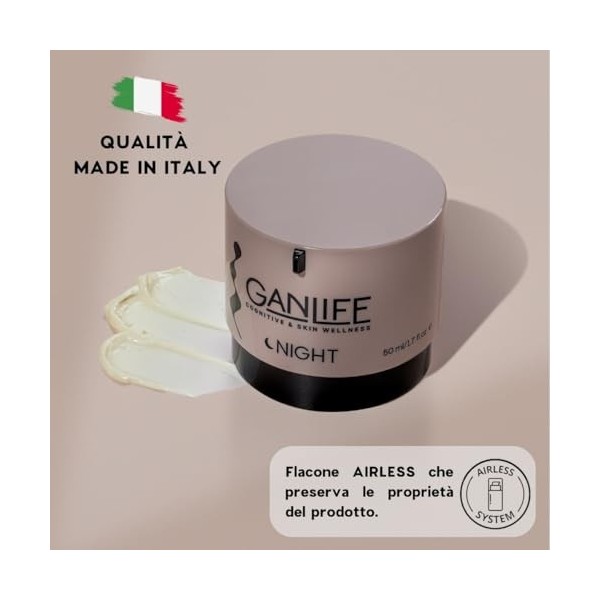 GANLIFE Crème de Nuit Anti-âge Relaxante avec Antioxydants, Crème Anti-rides avec Ylang-Ylang, Resvératrol, Zanthalene, Acide