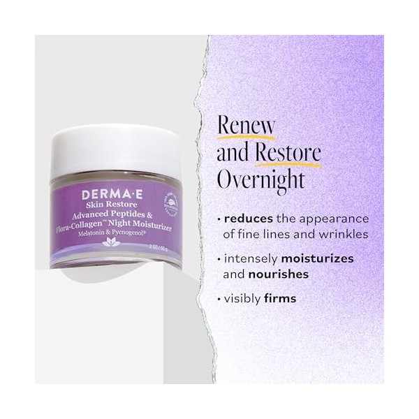 Advanced Peptides and Flora-Collagen Night Moisturizer by Derma-E for Unisex - 2 oz Moisturizer Crème Jour et Nuit