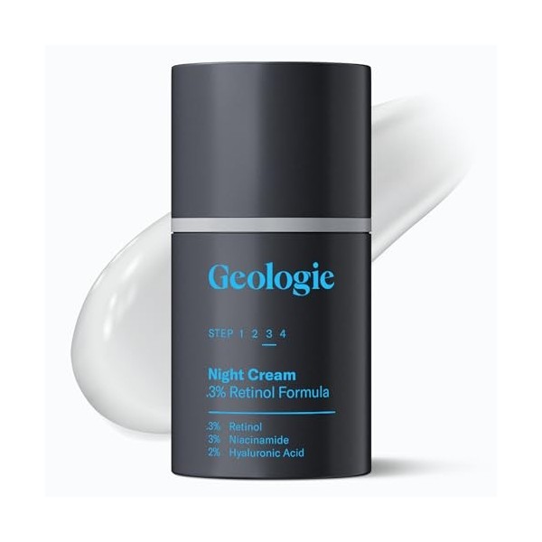 Geologie Crème de nuit au rétinol extra forte 0,3 % | Crème quotidienne au rétinol pour lutter contre le vieillissement, lac