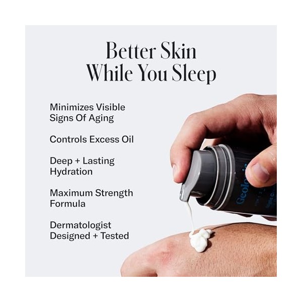 Geologie Crème de nuit au rétinol extra forte 0,3 % | Crème quotidienne au rétinol pour lutter contre le vieillissement, lac