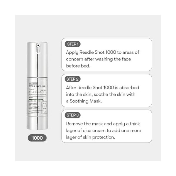 Reedle Shot 1000 Sérum de Nuit Intensif Cica x Acide Hyaluronique, 15 mL, Soin Lissant pour la Peau