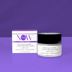 NOW Beauty Polyglutamic Plus Hyaluronic Acid Night Cream - Deeply Hydrating Moisturizer - Overnight Anti-Aging Cream for Face