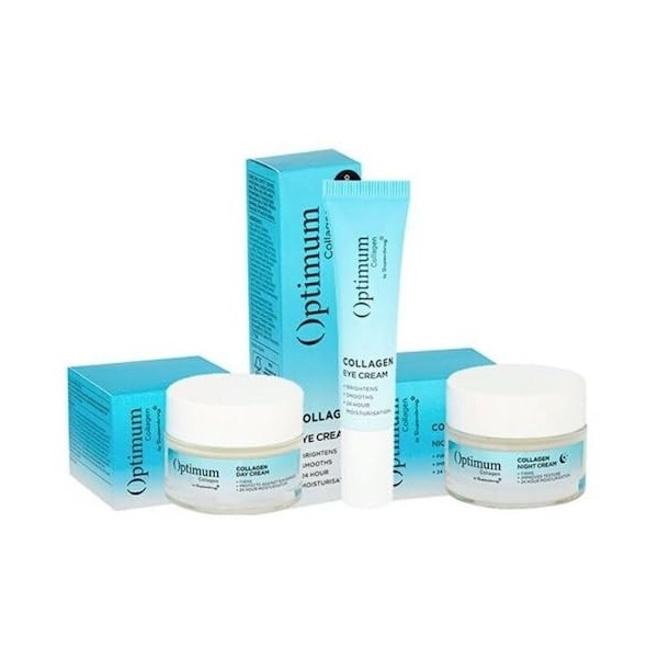 Superdrug Optimum Lot de 3 crèmes de jour au collagène SPF 50 ml, crème de nuit 50 ml et crème contour des yeux 15 ml