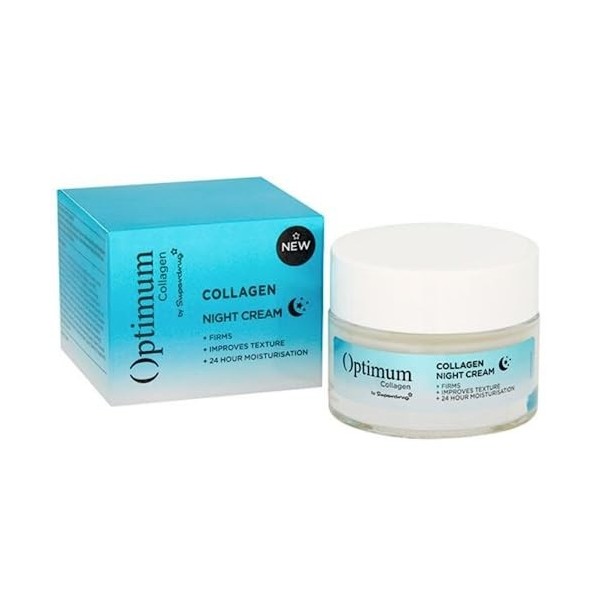 Superdrug Optimum Lot de 3 crèmes de jour au collagène SPF 50 ml, crème de nuit 50 ml et crème contour des yeux 15 ml