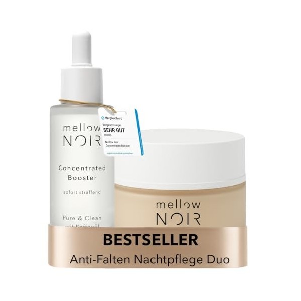 mellow NOIR Duo de soins de nuit anti-rides - Sérum hyaluronique avec crème de nuit quotidienne - Raffermissant immédiatement