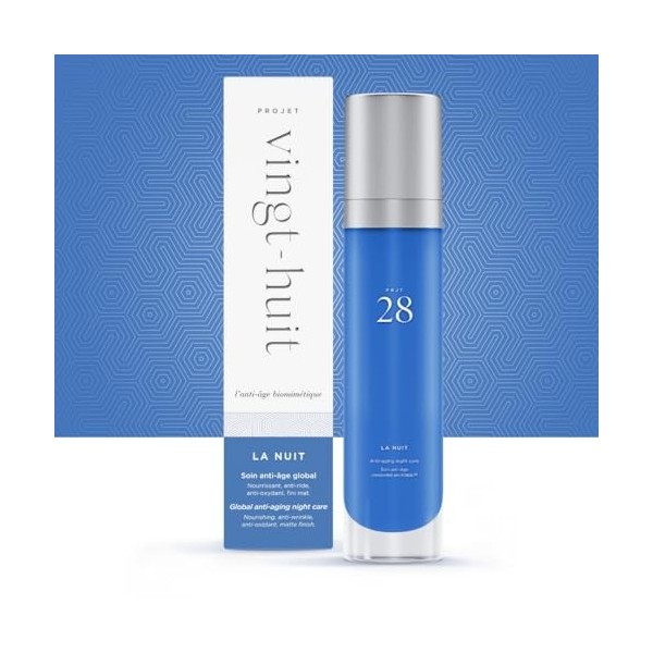Projet Vingt-Huit • Crème Nuit • Soin Anti-Âge Nourissant • Actif Breveté Régénération Cellulaire RGNA28 • Flacon 50ml • 50 j