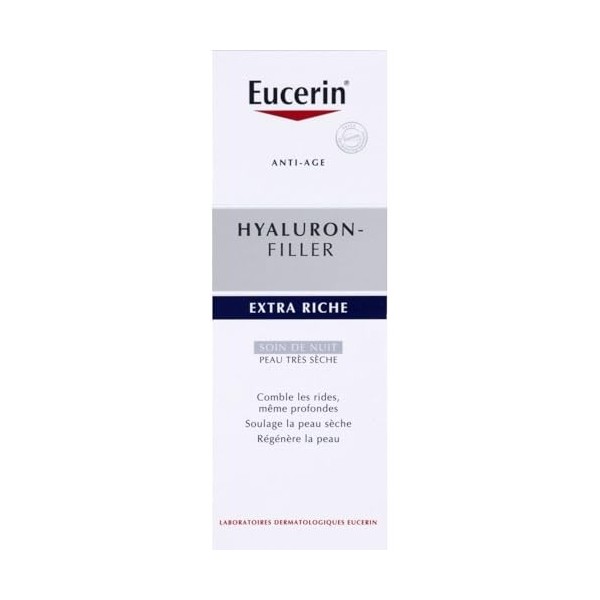 EUCERIN – Soin Nuit Hydratation Intense pour Peau Sèche, Crème Riche à l’Acide Hyaluronique 50mL - Vendu par unité