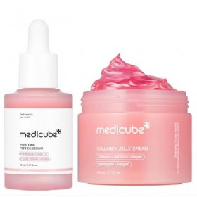 medicube Duo Régénération Rose: Sérum Rose au PDRN ADN de Saumon 30ml & Crème Gelée Repulpante au Collagène 110ml | Éclat I